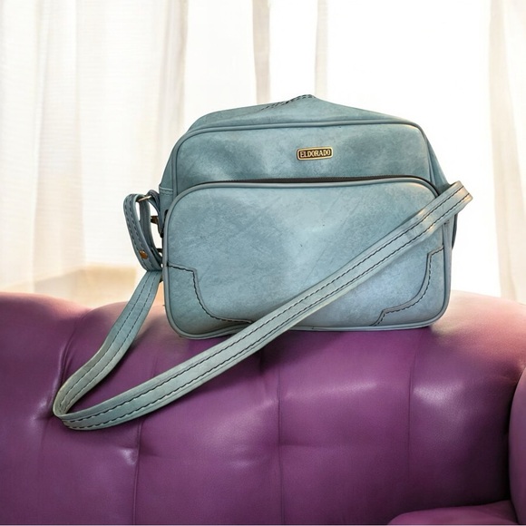Eldorado  Leather luggage Carry On Blue Shoulder Bag 13x11x7 - Picture 1 of 13